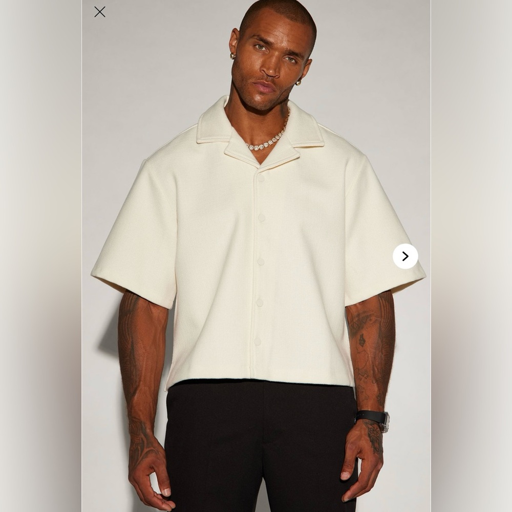 Fashion Nova Cream Casual Button Down Shirt